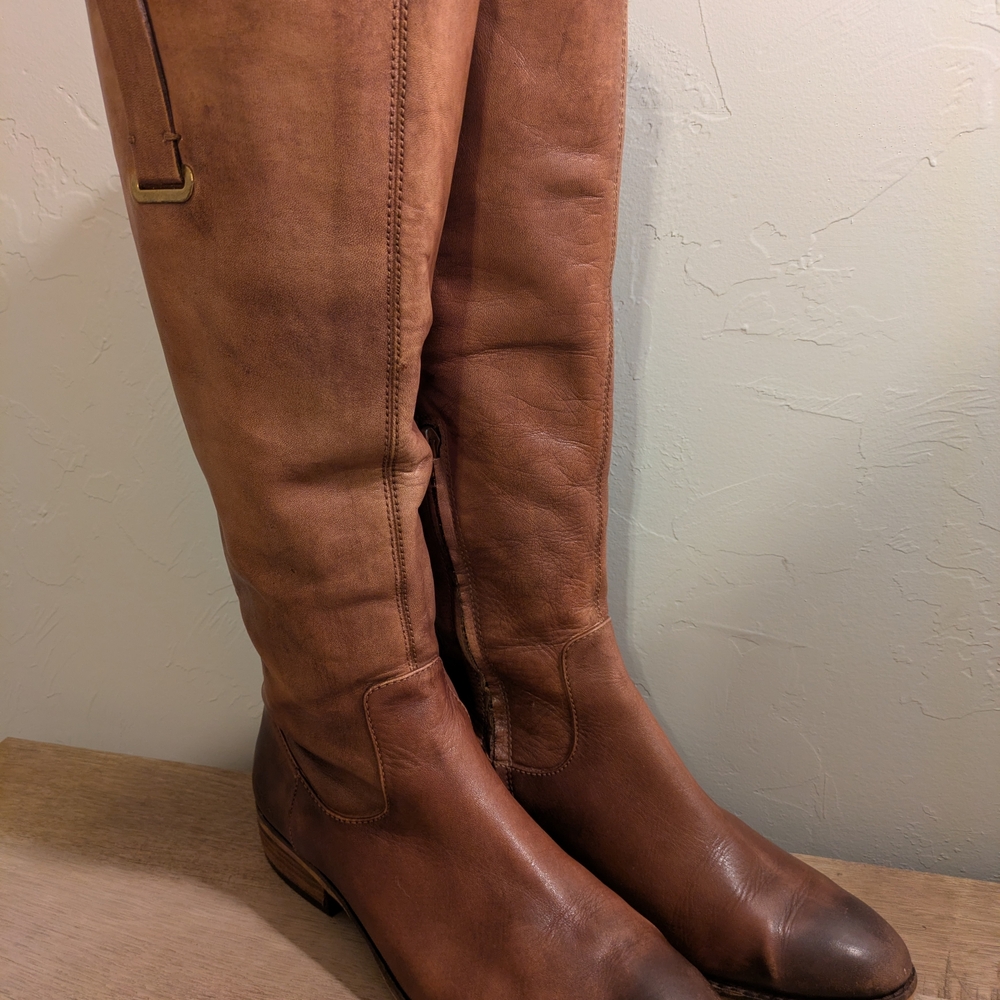 Arturo Chiang Tan Leather Boots W/Buckle Details - Picture 2 of 7